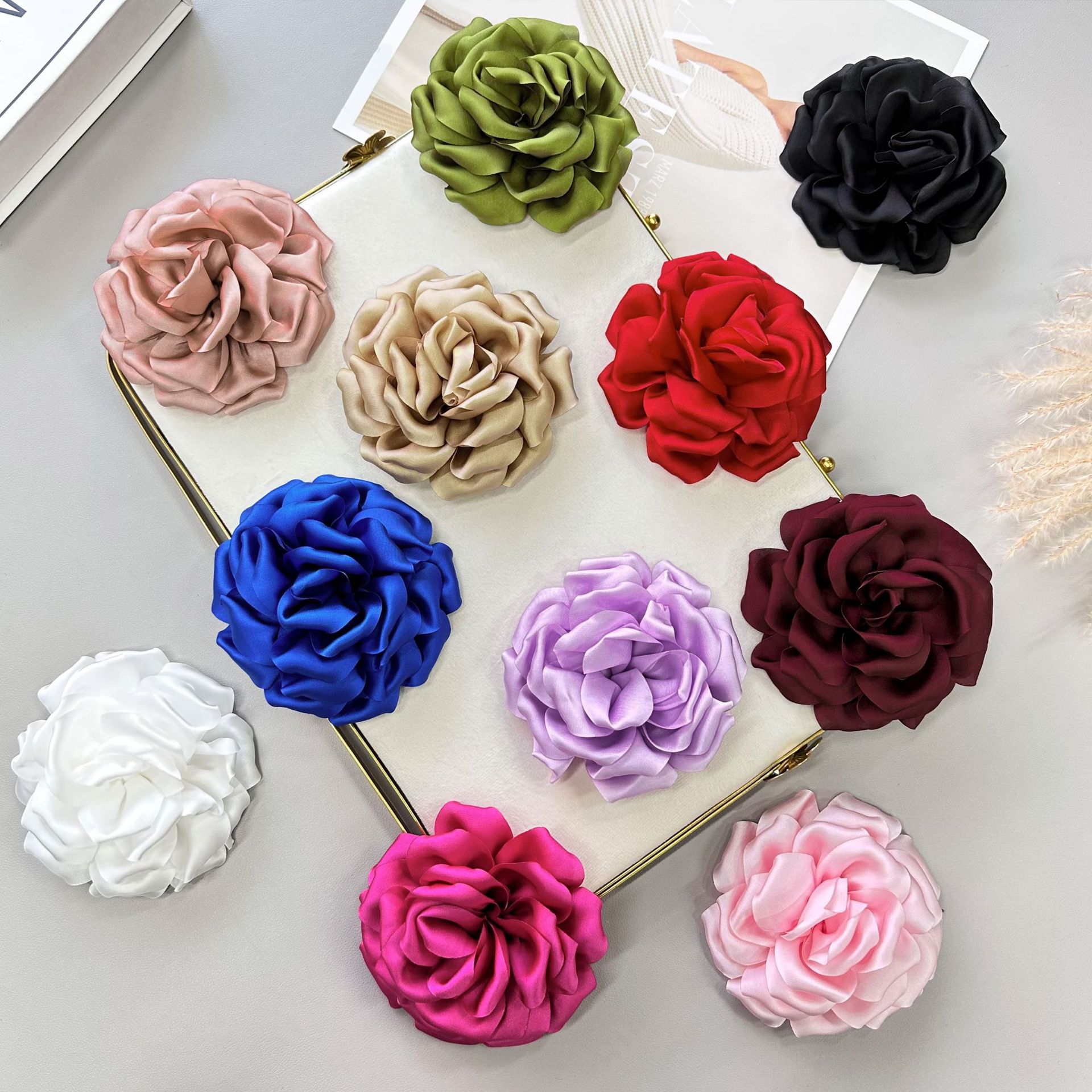 Retro francés tela de flores grandes bordes flores diy peinario accesorios ropa zapatos sombreros bolsos 12cm accesorios