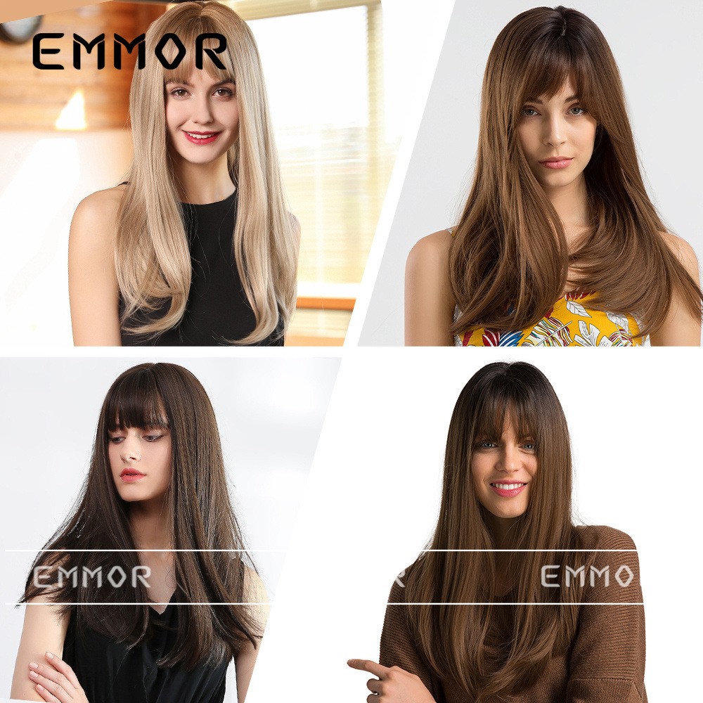 Moda europea y americana nueva pelo largo flequillo recto de aire suministro transfronterizo directo de fábrica peluca cubierta de la cabeza completa pelucas femeninas