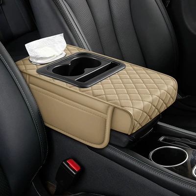 Cross-border car armrest box pad with tissue box, universal car center console armrest box heightening pad, multifunctional armrest pad (Armrest box pad) - warm-rice