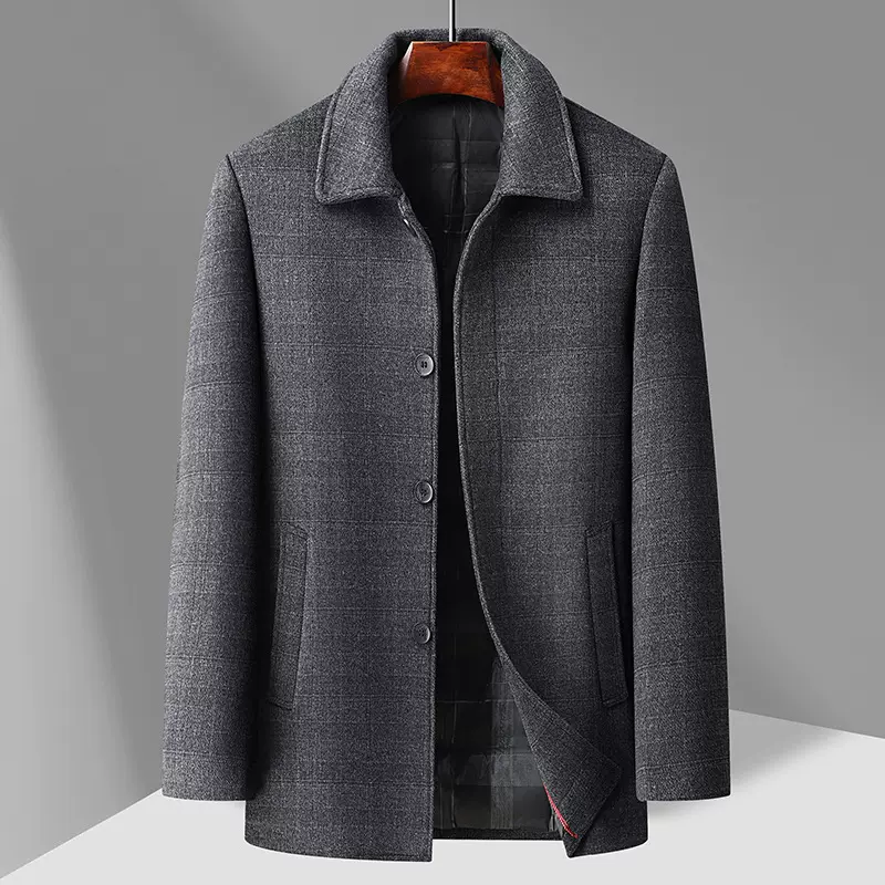 男士羽绒内胆毛呢大衣2025冬季新款男装中老年商务休闲保暖外套