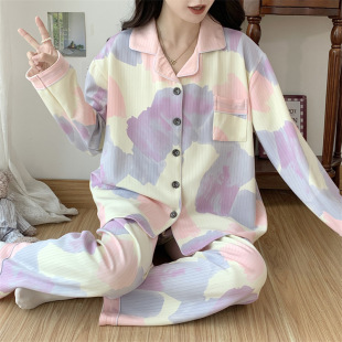plus size 300kg monthly clothing summer thin pregnant women postpartum pajamas women nursing clothes spring and autumn suit 23132-6