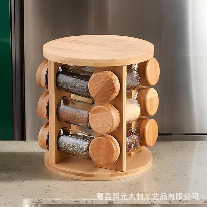 Wooden Rotatable Spice Rack Kitchen Spice Jar Spice Storage Rack Dressing Table Cosmetics Organizer Essential Oil Rack