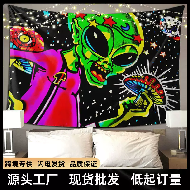 轻奢荧光挂毯万圣节蘑菇月骷髅夜光挂布来图跨境批发创意墙饰挂墙