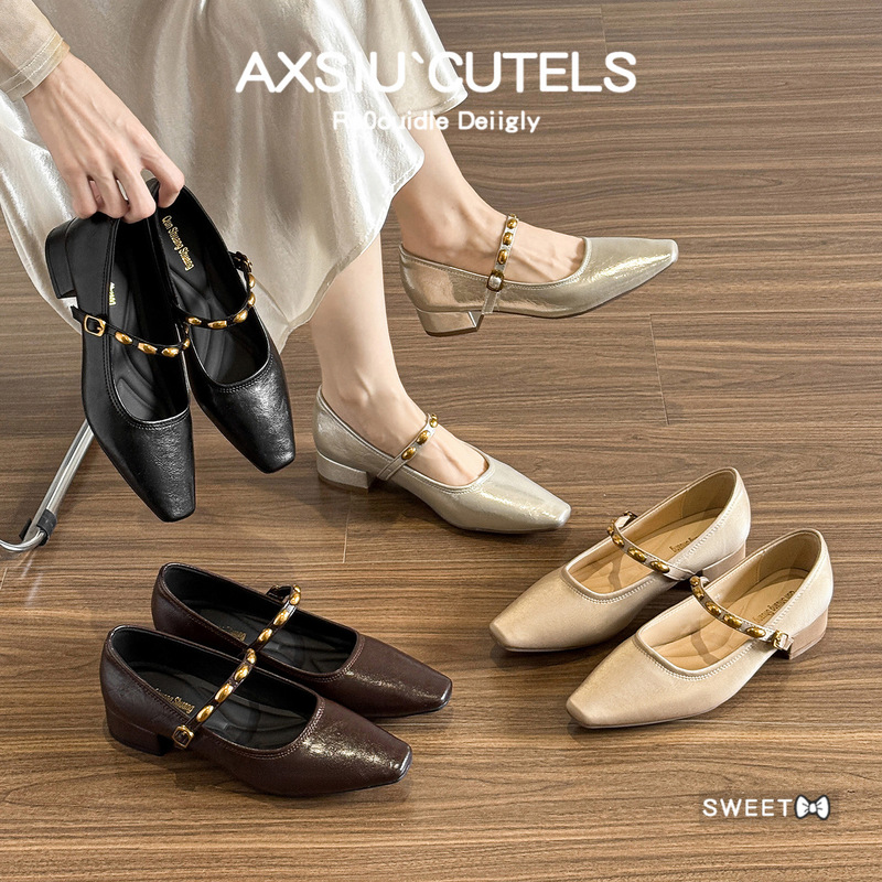Retro Shallow-Mouth Mary Jane Women's Shoes 2025 New Summer Style Chunky High Heels Square-Toed Chanel-Style Shoes to Match with Skirts Retro Shallow-Mouth Mary Jane Women's Shoes 2025 New Summer Style Chunky High Heels Square-Toed Chanel-Style Shoes to Match with Skirts