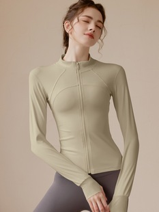 Autumn new slim fit zipper yoga wear women's outer wear fitness sports top elastic breathable long-sleeved jacket