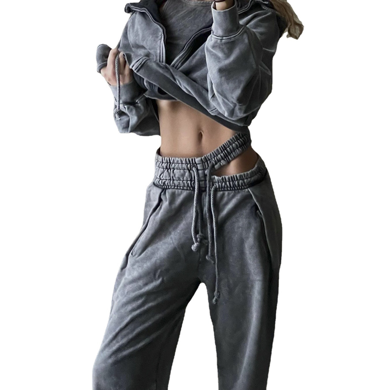 American retro y2g doble pantalones Hollow drawstring sweatpants mujeres sueltas nuevos pantalones casuales Pantalones rectos atados al tobillo image 7