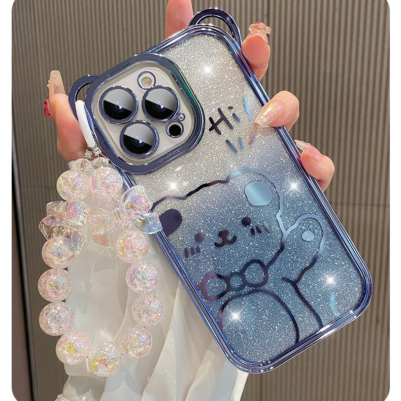 Bear de dibujos animados de brillo degradado para iPhone16promax Bear 15Promax Apple 14 funda para teléfono móvil 13