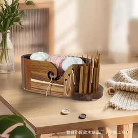跨境木质毛线碗椭圆形编织碗木质针线盒家用纱线碗毛线编织工具