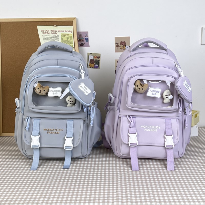 Japanese-Style Ins Simple Backpack with Pain Layer, Large Capacity, Multiple Compartments, Middle and High School Student Bag, Casual Travel Backpack