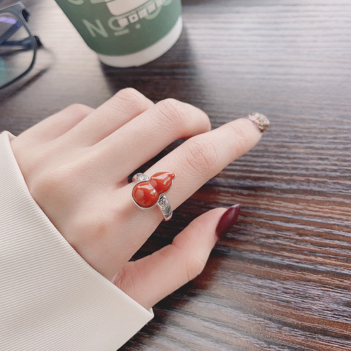 Yunchaoxuan s925 sterling silver southern red Fulu safe gourd auspicious clouds Ruyi pattern ring retro old ring