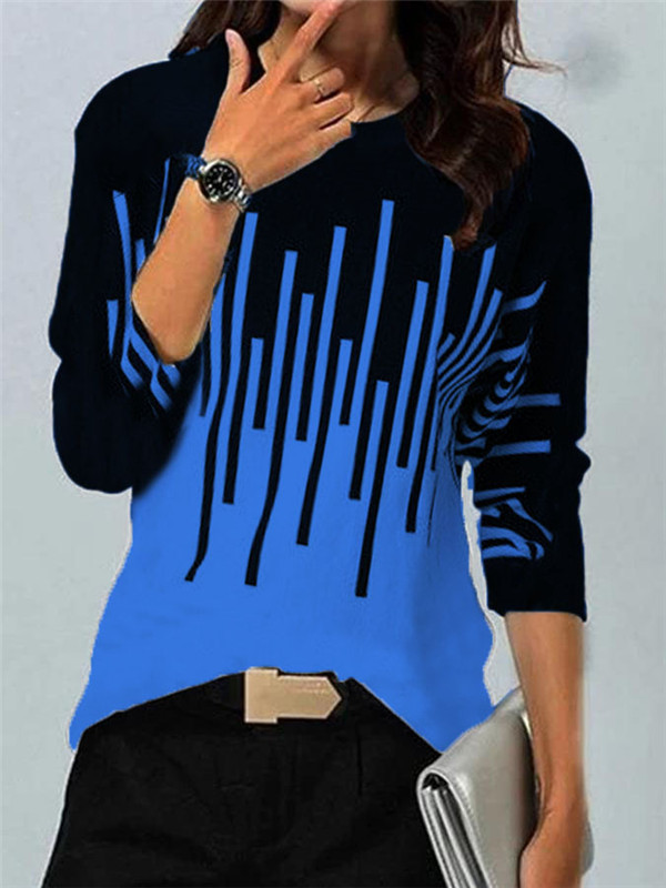 Ropa de mujer transfronteriza europea y americana compatible con varias plataformas, nueva camiseta de manga larga con cuello redondo y estampado de posicionamiento en contraste