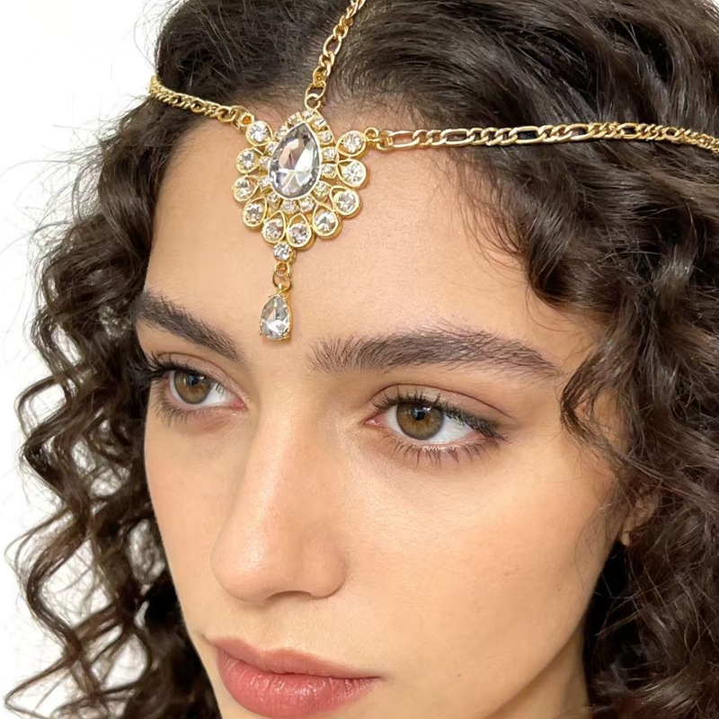 Cross-Border Headwear Exotic Style Water Drop Party Rhinestone Gold Street Style Headpiece Egyptian Costume Egyptian Hair Accessories