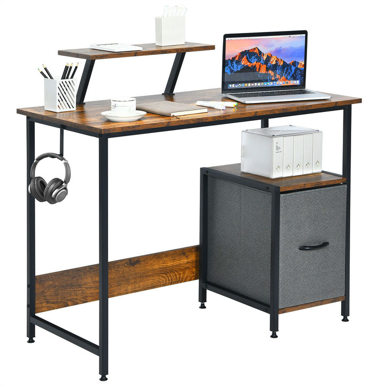 Computer Desk Writing Workstation with Mobile Storage Rack and Shelves for Home Office Study Organization Desk