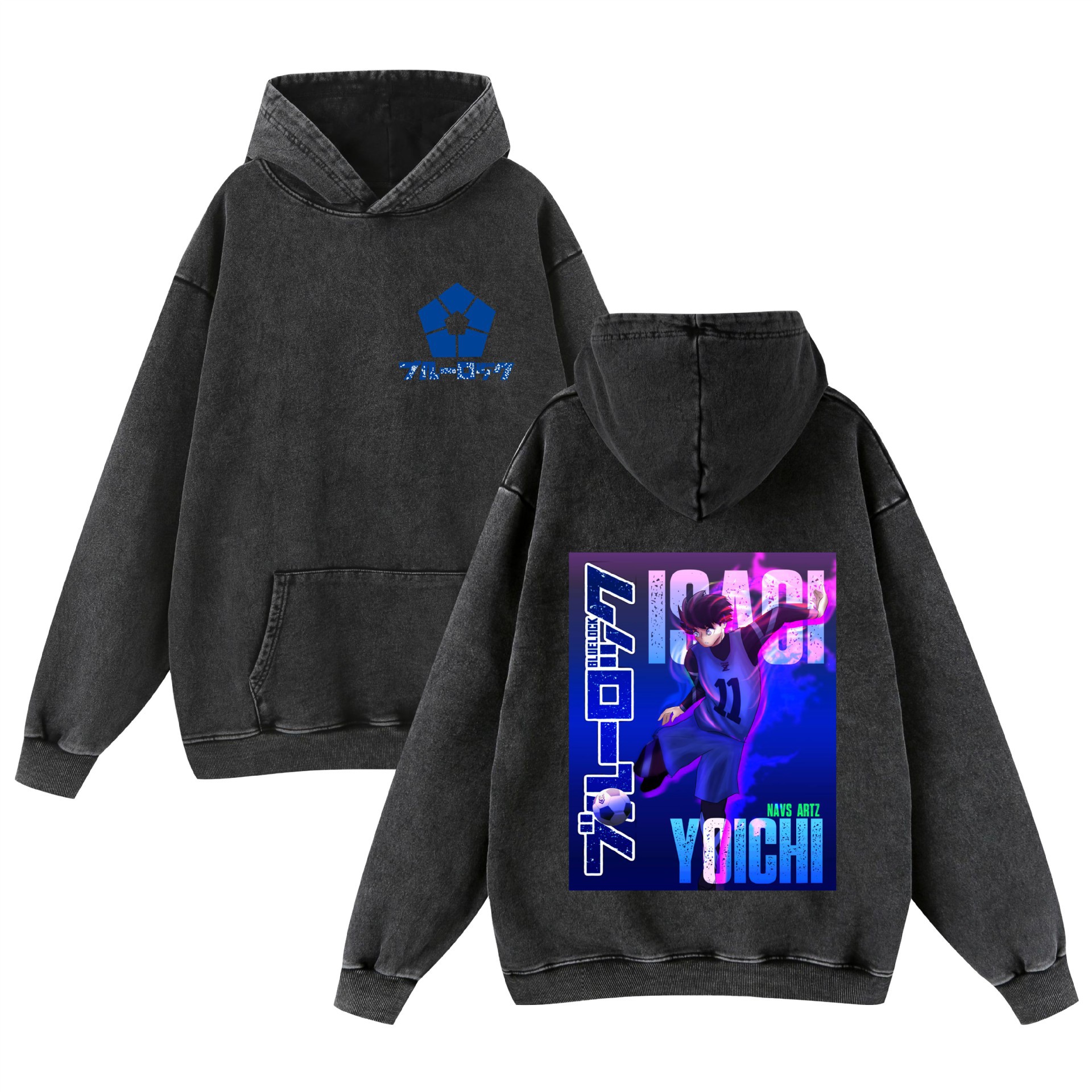 Nuevo estilo transfronterizo BLUE LOCK azul prisión lavado retro viejo algodón suéter con capucha hombre