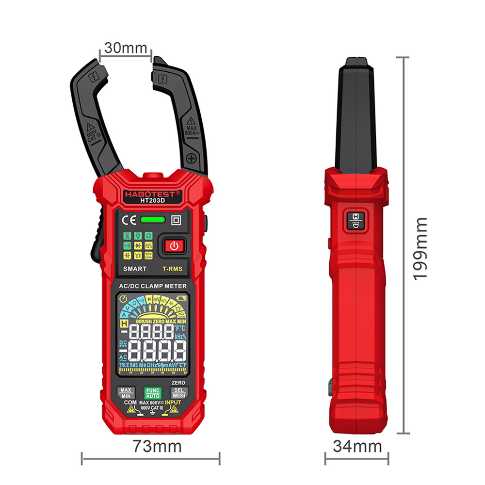 跨境 华博HT203D钳形表电工高精度真有效值多功能数字钳型万用表