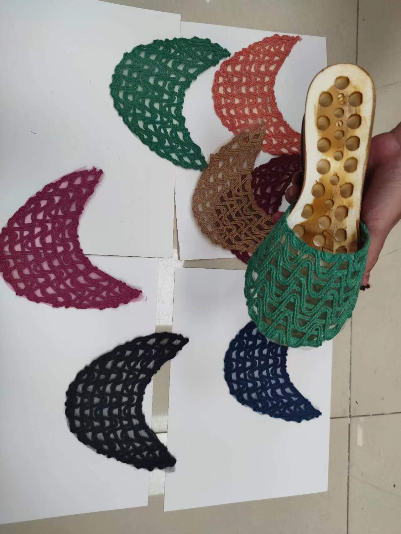 编织带棉线手工鞋面编织机械编织抽条带钻鞋面