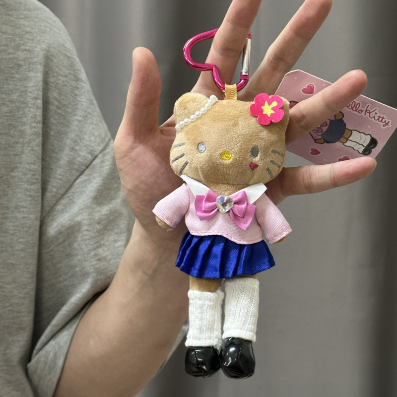 黑色草帽kitty帽宝宝挂件爱心扣公仔玩偶可爱赫本风挂饰钥匙扣|undefined