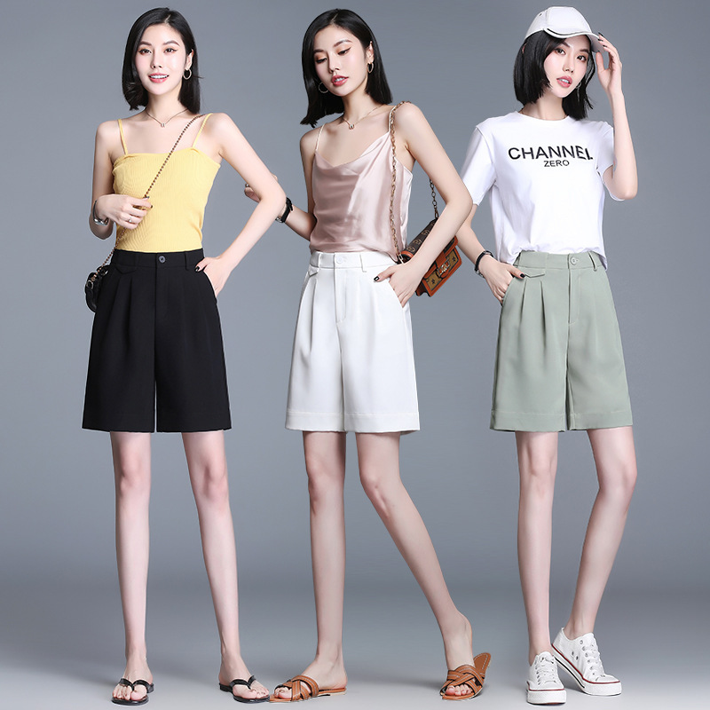 Factory supply fifth pants women's summer loose straight shorts high waist casual plus size suit quarter pants middle pants wholesale