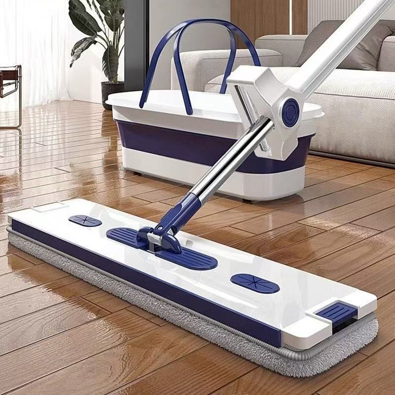 Hands-Free Flat Mop for Home Use, One-Step Cleaning, Lazy Dual-Use for Dry and Wet, Cloth Water Scraper, Automatic Foldable Mop Bucket