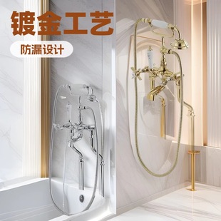 Yiyu Copper Bathroom Gun Gray Floor-Standing Shower Exposed Concealed Wall Column Hot and Cold Bathtub Faucet Hotel
