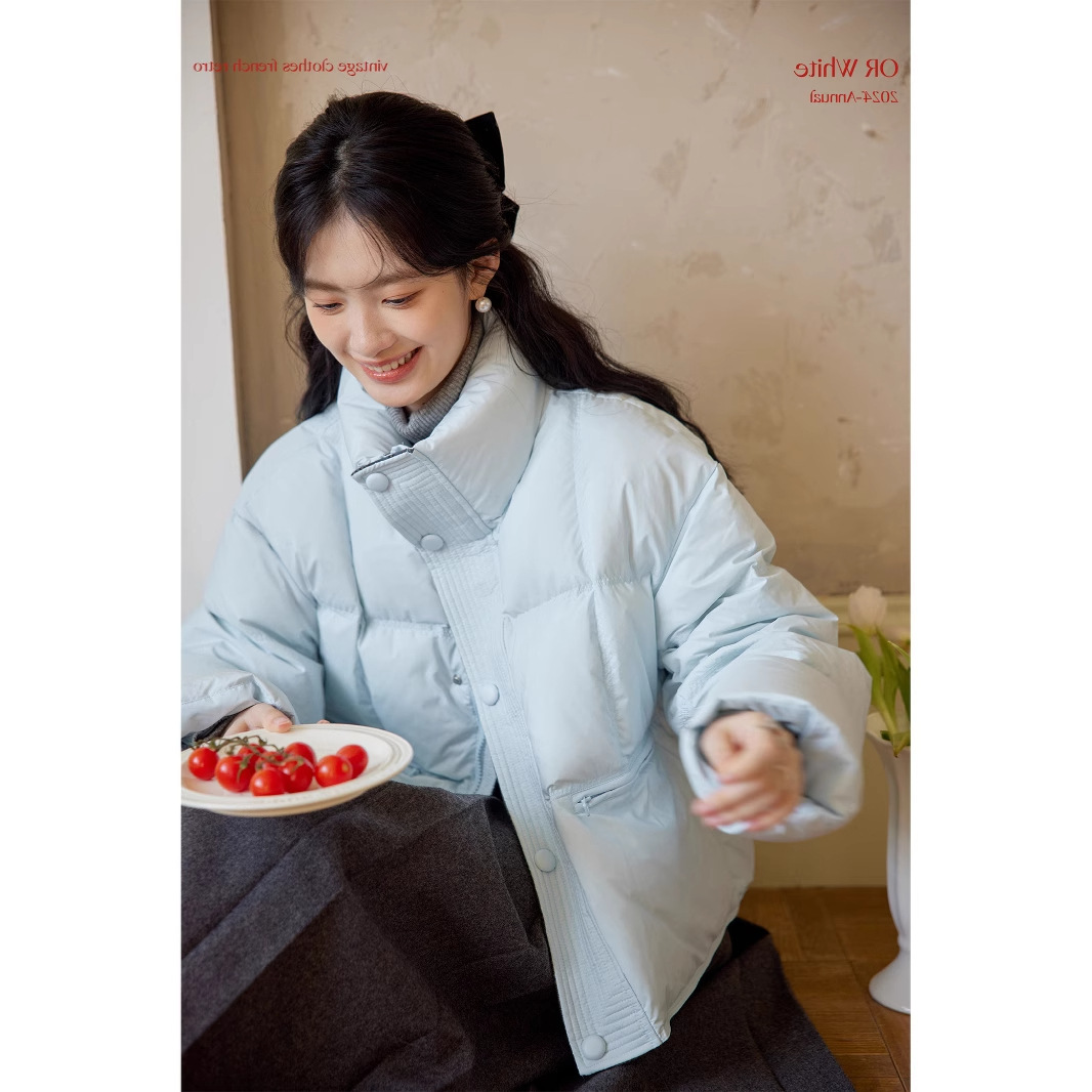 Woolen Stitching 90 White Duck Down Collar Windproof Zipper Short Thickened Warm Down Jacket for Women in Winter