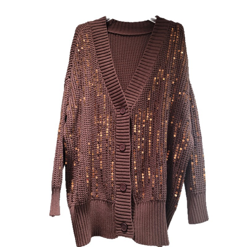 2025 nuevo estilo de moda de alto nivel, sensación de pereza, viento relajado, delgado, casual, manga larga, cuello en V, chaqueta de punto.