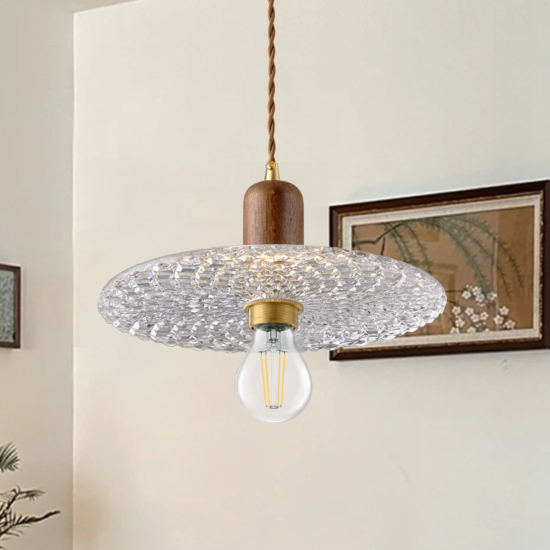 Landelier de vidrio japonés nórdico creativo restaurante retro bar bar café vivienda vidrio de madera sólida pequeña lámpara