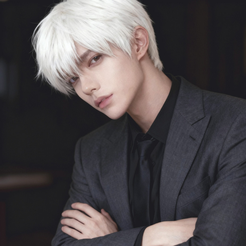Japanese wig men's pure white handsome short straight hair cosplay styling fake hair a generation of short hair full head cover