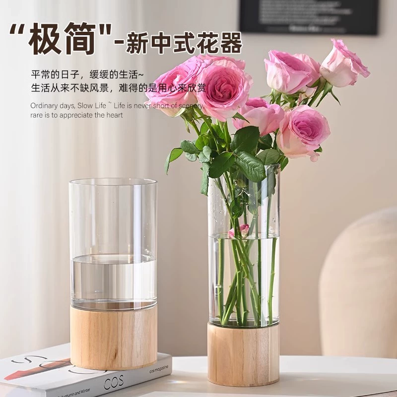 Деревянный поднос в китайском стиле, акриловая прямая ваза, украшение для гостиной, цветочная композиция, легкая роскошная высококачественная гидропонная доставка