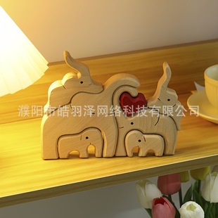 Warm Family Rubber Wood Mother and Child Elephant Set Home Decoration Wooden Puzzle Elephant and Baby Elephant Solid Wood Ornaments
