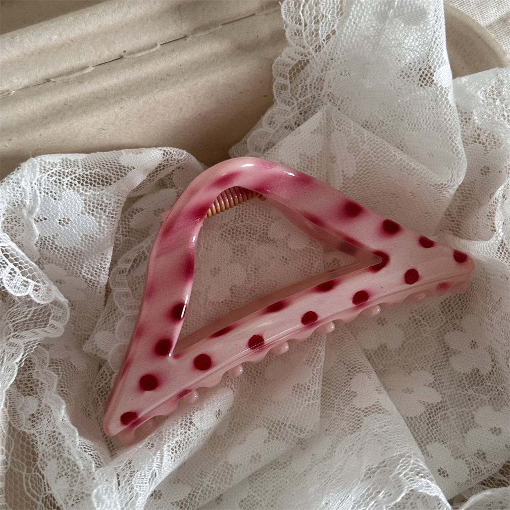 Pinza de tiburón semicircular rosa lunares, estilo fresa premium para chicas