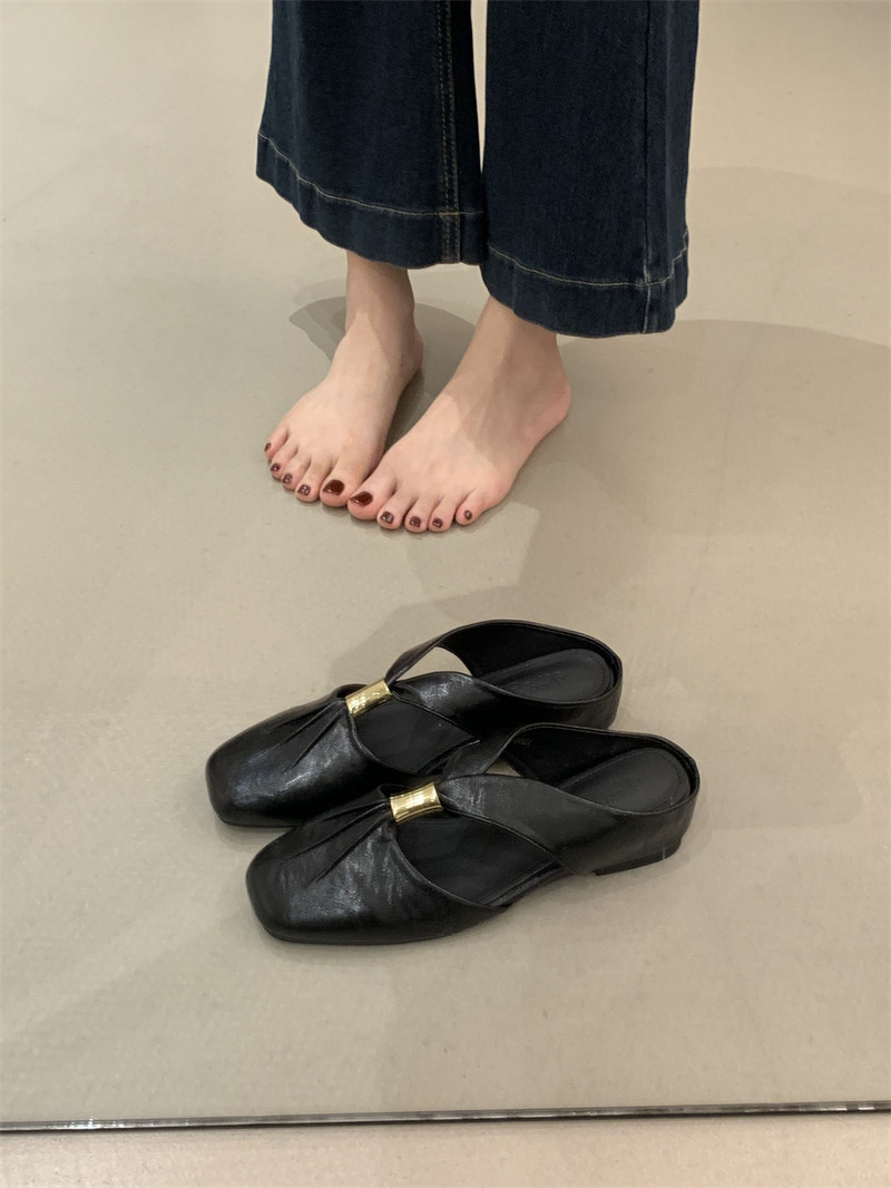 Women's Pleated Sheepskin Slippers With Hidden Wedge For Summer_voghion.com