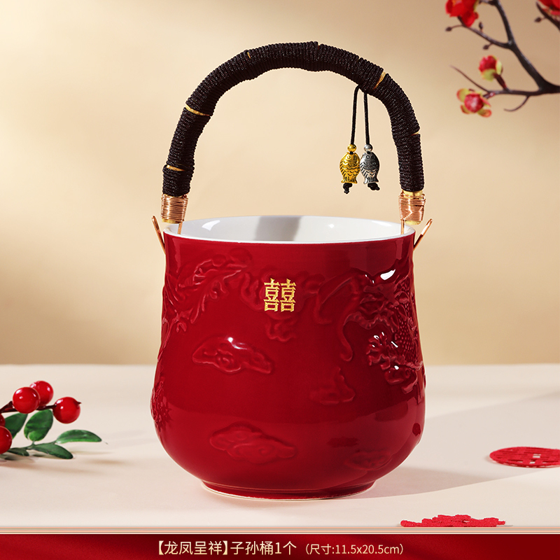 结婚子孙桶一对女方陪嫁妆用品大全娘家婚庆红色喜桶宝桶装饰摆件|undefined