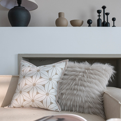 French Cream Style High-End Living Room Sofa Cushion Throw Pillow Sample Room Bedside Cushion Double-Sided Floral Chenille