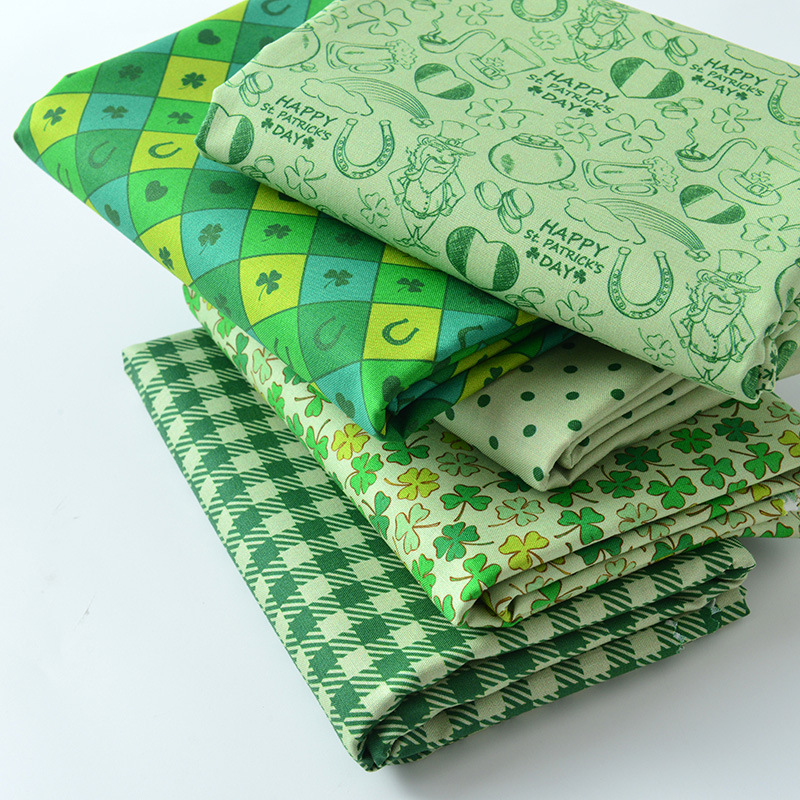 纯棉布料手工DIY印染绿色四叶草圣帕特里克节日St. Patrick's Day
