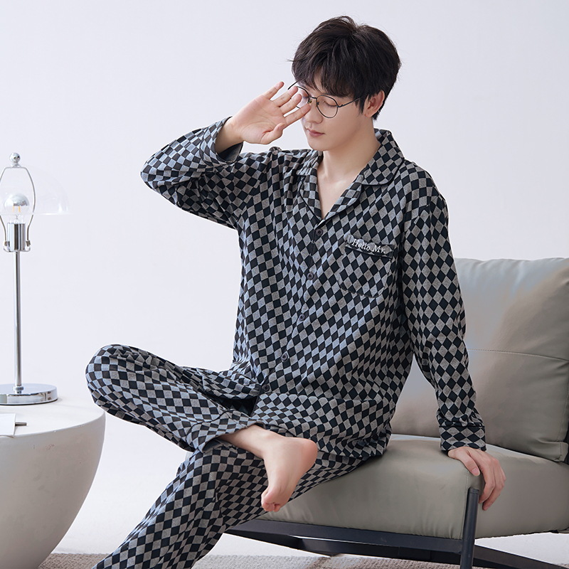 Pijamas de hombre primavera y otoño de algodón puro 2023 nuevos hombres de manga larga resistente ropa para el hogar Otoño e Invierno