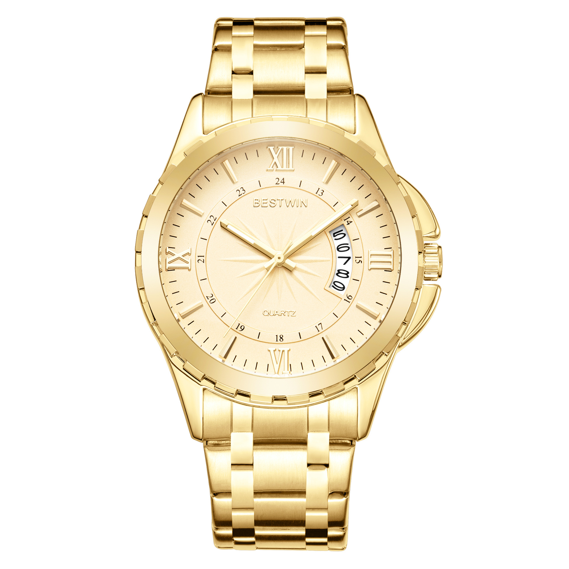 Nuevo calendario de comercio exterior reloj para hombre plato giratorio atmosférico Golden Boss BESTWIN reloj de cuarzo impermeable transfronterizo 129