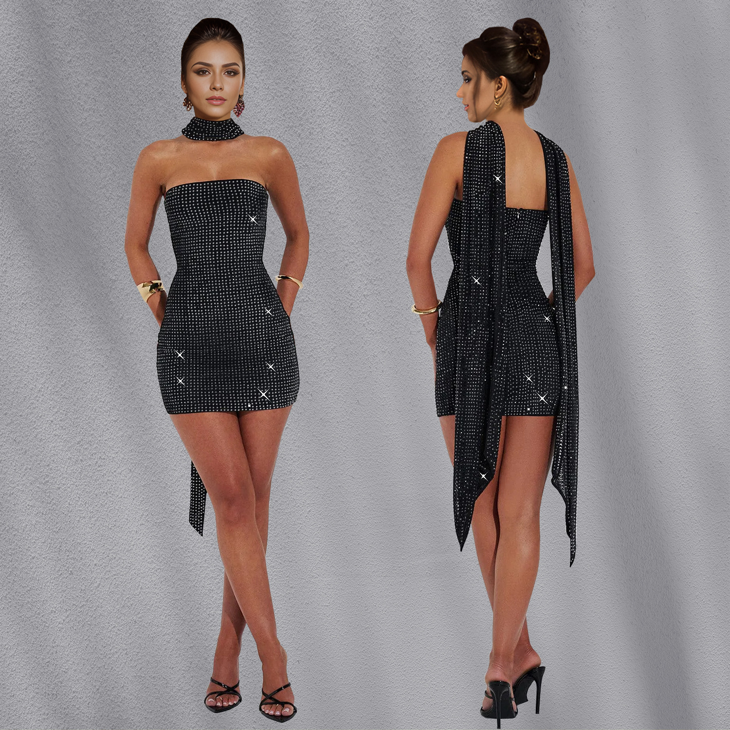 C7188 Aliexpress transfronterizo Amazon Europa y América moda de mujer sexy cinta delgada vestido de diamante caliente falda corta