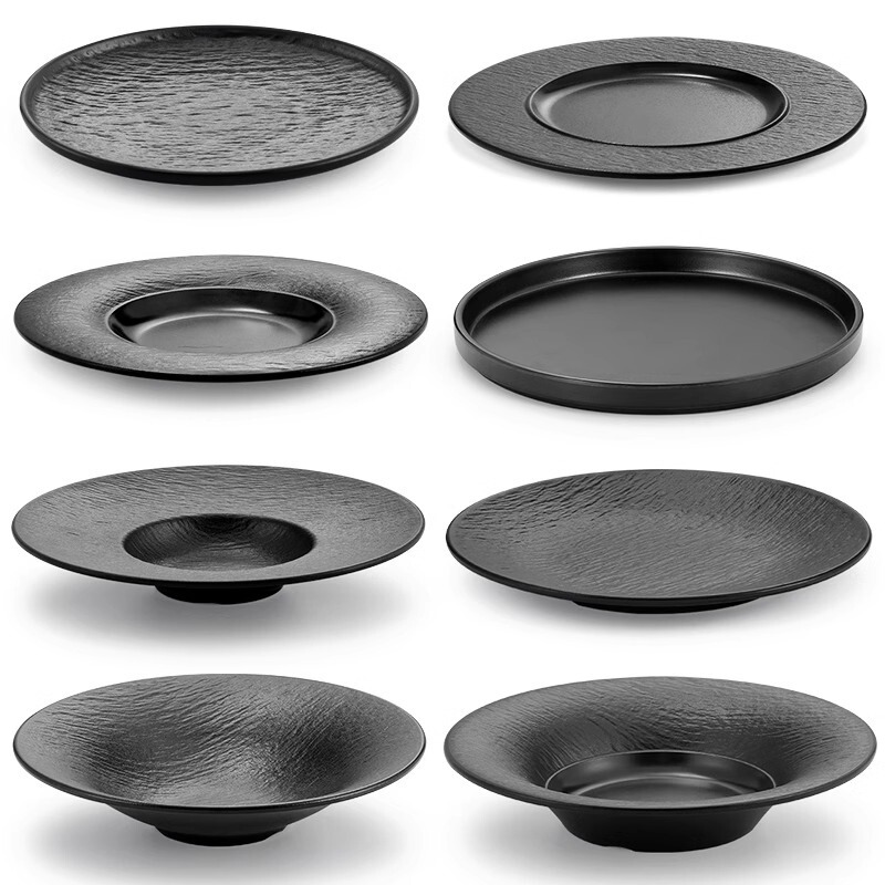 Melamine Plate Japanese-style plastic porcelain-like black disc hot pot restaurant dish barbecue plate Western steak flat plate commercial