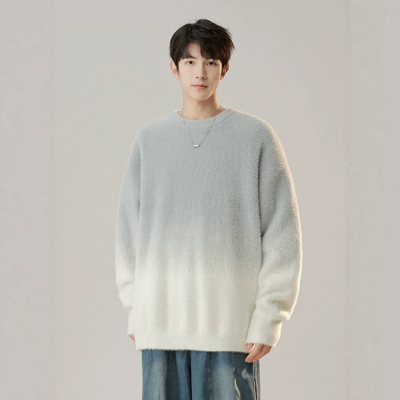 Gradient Blue Atmosphere Knitwear Couple Wear Autumn and Winter Loose and Versatile Men's and Women's High-End Lazy Style Knitwear Gradient Blue Atmosphere Knitwear Couple Wear Autumn and Winter Loose and Versatile Men's and Women's High-End Lazy Style Knitwear