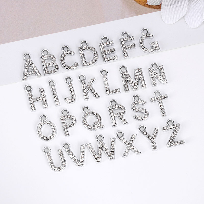 European and American Cross-Border Flash Diamond Letter Accessories Pendant Fashion Elegant Versatile Alloy Pendant DIY Jewelry Accessories Material
