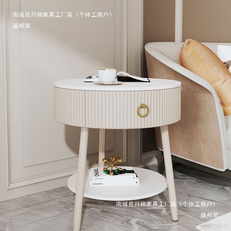 奶油客厅简约现代茶几侧边抽屉小边家用创意卧室沙发储物床头柜木