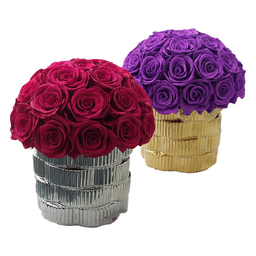 Jarrón de Rosas de Alta Gama para Regalo del Día de San Valentín para Chicas, Flores de Mesa de Cerámica al por Mayor, Flores Eternas, Cubo de Abrazos