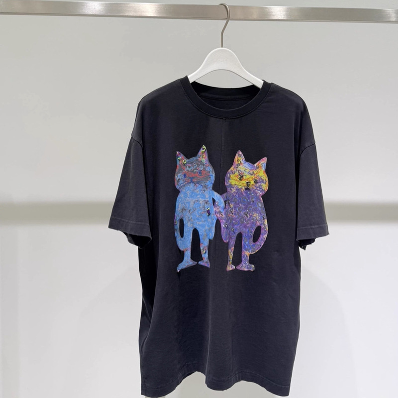Mm Mai Mai 2026 Summer New Style Cartoon Print Dark Gray Pure Cotton Casual Short-Sleeved T-Shirt Top for Women 4H5101941