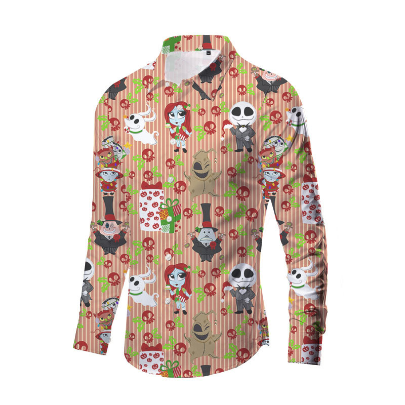 Europa y América nueva transfronteriza más TAMAÑO DE Halloween impreso de horror de los hombres delgados de moda impreso camisa de manga larga top