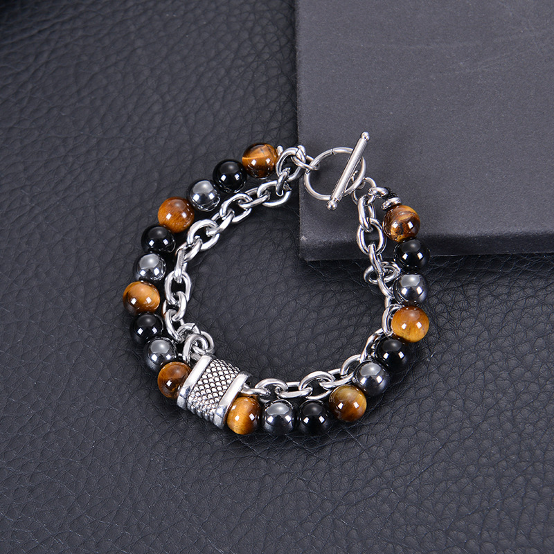 40g Weight Simple Style Multicolor Alloy Natural Stone Beaded Men'S Bracelets Men Cuff & Bangle