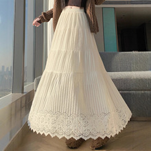 实拍 2025秋冬蕾丝拼接蛋糕毛绒半身裙女新款高腰a字裙百搭中长裙