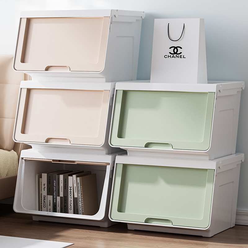 Caja de almacenamiento de hipopótamo tipo solapa de plástico para el hogar, caja de almacenamiento engrosada de escritorio transparente tipo cajón, caja de almacenamiento con ruedas