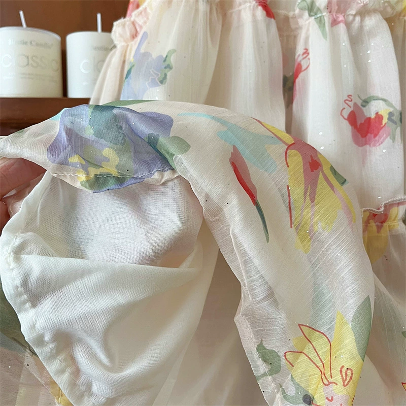 Summer skirt, children's shiffon beach dress girl's, slip dress, flowered