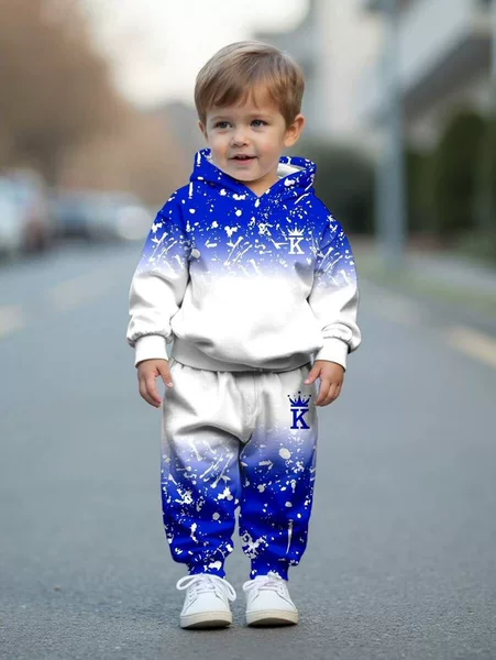 Cross-Border Export Boys and Girls Hooded Sweatshirt Suit Fashion Trend Gradient Starry Sky Pattern Printing Design Spring & Fall
